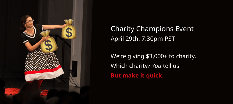 Next Ignite Seattle:  Thurs. April 29th, 7:30pm (Charity&nbsp;Champions)